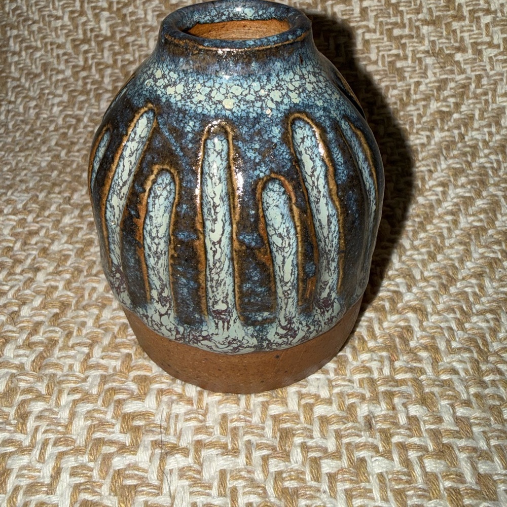 Handcrafted Ceramic bud Vase - Blue and Brown